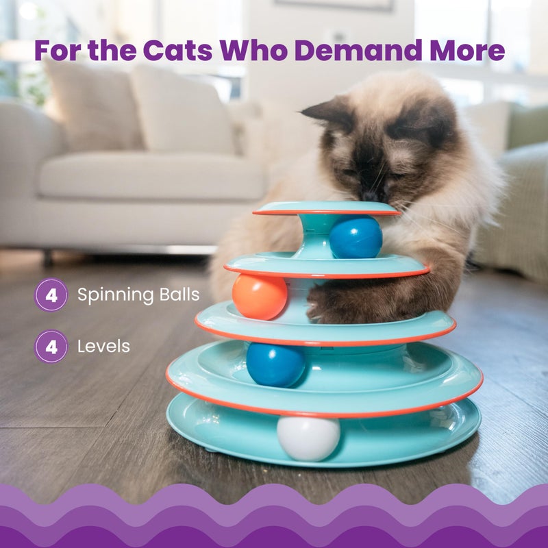 Catstages Chase Meowtain 4-Tier Interactive Cat Track Toy â€“ 4 Spinning Balls, Non-Slip Base, Ideal for Indoor Cats, Blue - Image 3
